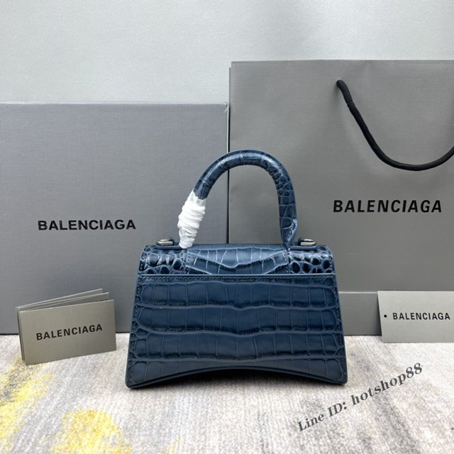 Balenciaga專櫃爆款灰藍xs號鱷魚紋Hourglass沙漏包 巴黎世家頂級原單手提肩背包 款號：8896 fyj1230